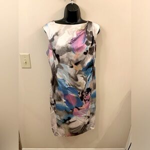 Ann Taylor sleeveless summer dress in muted pastels and black. Size 8.